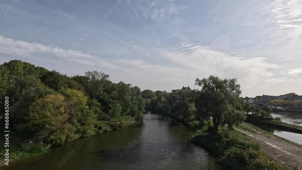 Danube river in the forest in Regensburg Danube river in the forest in Regensburg