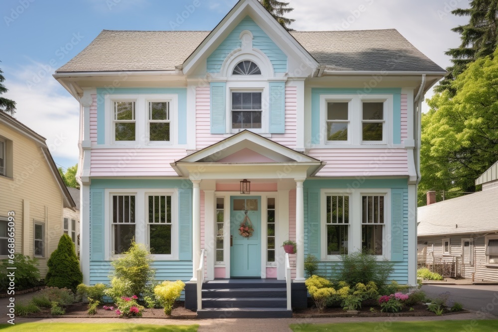 dutch colonial house with a fresh coat of pastel paint