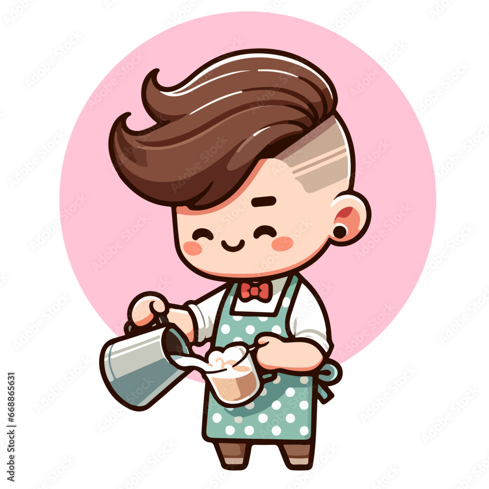 Cute boy barista cartoon vector illustration Cute boy barista cartoon vector illustration