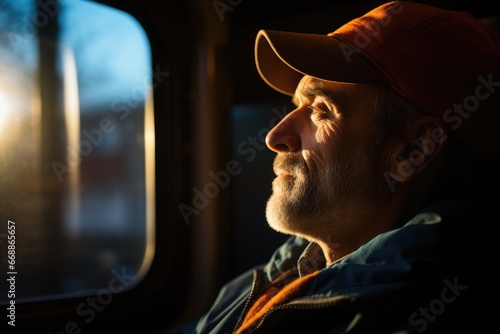 Senior man enjoying the view while riding the train