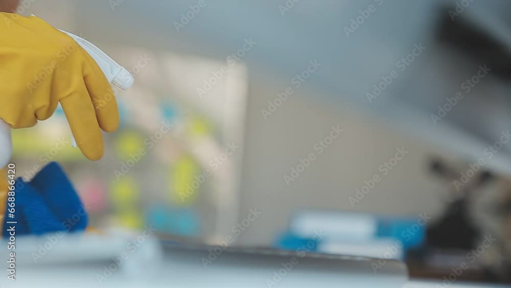 Housewife using vacuum cleaner on the floor. Wearing an apron to clean the living room at house. Young woman is happy to clean home. Maid cleaning service. Housewife using vacuum cleaner on the floor. Wearing an apron to clean the living room at house. Young woman is happy to clean home. Maid cleaning service.