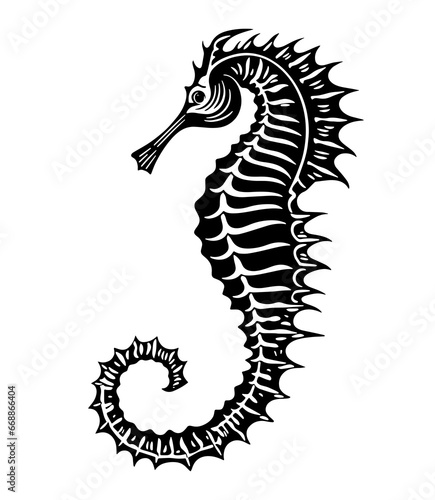 Seahorse Underwater Depth Abyss Spikes Fish Tattoo Print Stamp