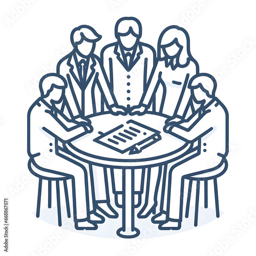 business people meeting. Vector icon of group of people huddled together, discussing and planning