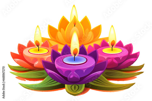 beautiful colorful Indian Diwali Diye lamps for Diwali festival in vector for postcard