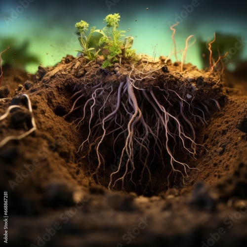 A bisection image of plant roots in the soil
