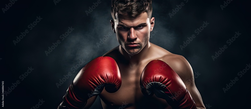 Confident isolated young boxer with full concentration motivated to achieve greatness in the sport of boxing