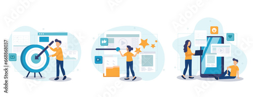 Customer behavior analysis abstract concept vector illustration set. Data driven marketing, user feedback and website rating, online survey, user data, marketing research tool abstract metaphor