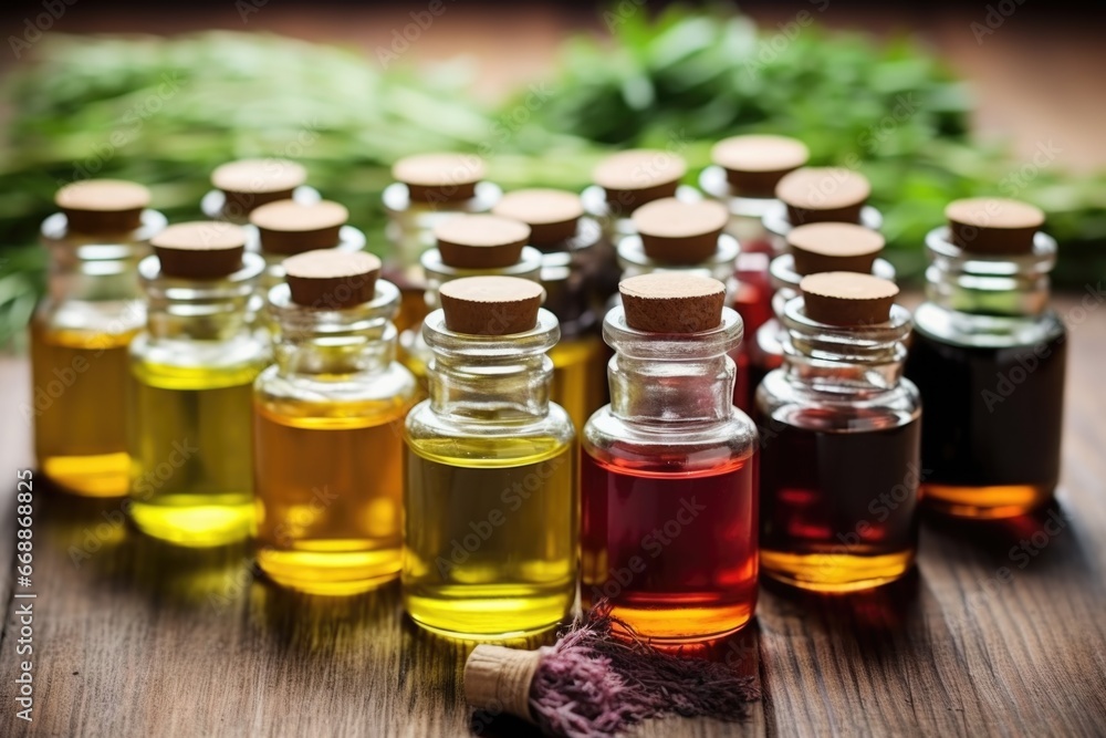 an array of bottled herbal supplements in various colors an array of bottled herbal supplements in various colors