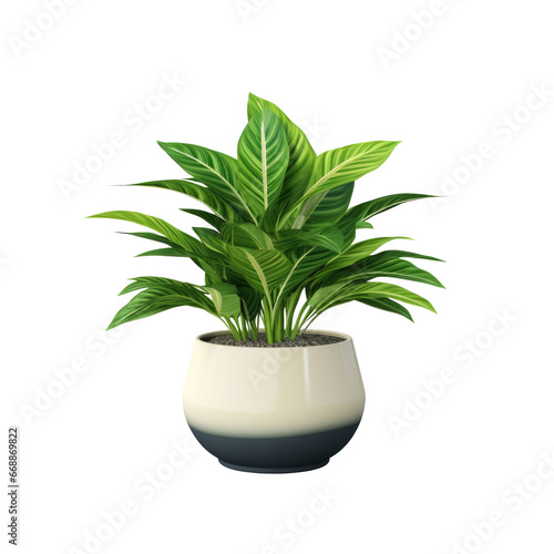 Contemporary Greenery: 3D-Rendered Plant Thriving in a White Pot - transparent background