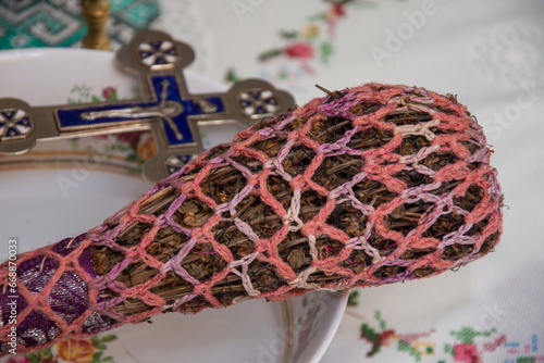 Принти на полотні basil  and cross used by priests to sanctify houses with aghiasma and objects in