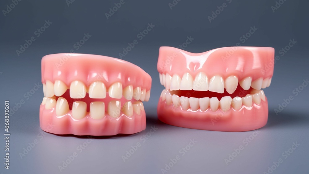 Dentures Dental care prosthetic 3D Illustration. Front view of complete denture. Dentistry conceptual photo. False teeth. Dentures Dental care prosthetic 3D Illustration. Front view of complete denture. Dentistry conceptual photo. False teeth.