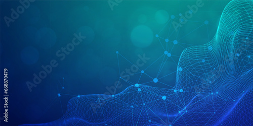 Digital technology banner blue green background concept, cyber technology light effect, abstract tech, innovation future data, internet network, Ai big data, lines dots connection, illustration vector