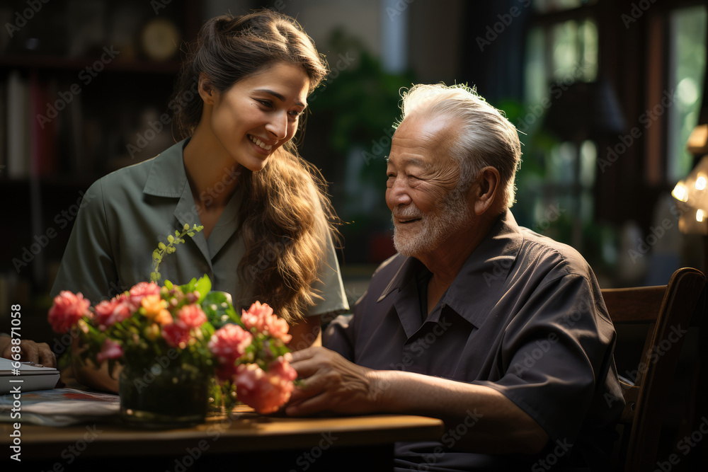 A home healthcare nurse visiting an elderly patient, showcasing the convenience and personalized care of home health services. Generative Ai. A home healthcare nurse visiting an elderly patient, showcasing the convenience and personalized care of home health services. Generative Ai.