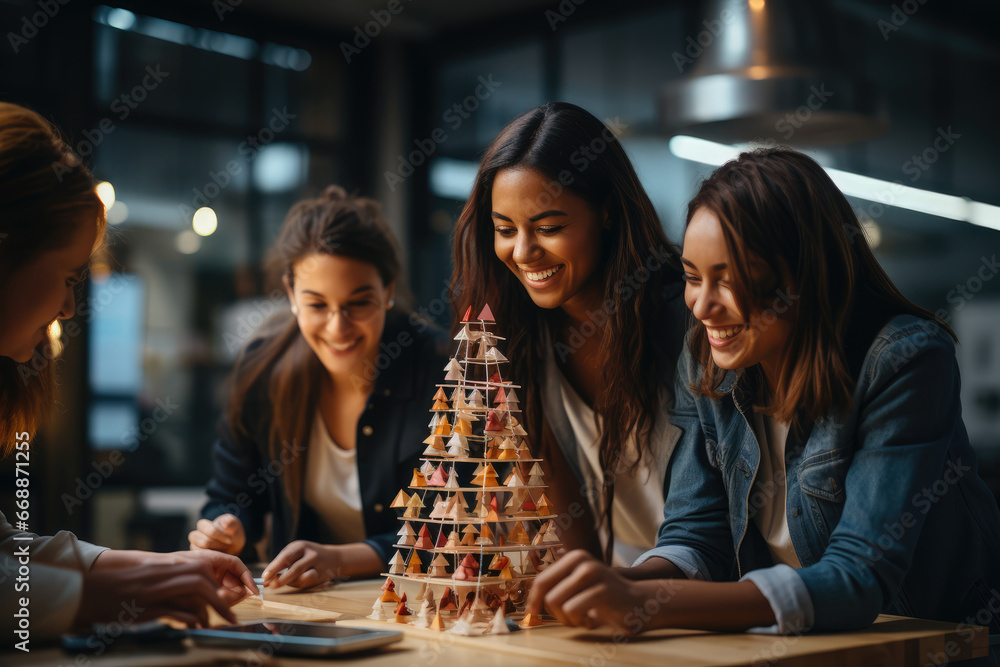 A group of employees engaged in team-building activities, emphasizing the significance of a harmonious work culture. Generative Ai. A group of employees engaged in team-building activities, emphasizing the significance of a harmonious work culture. Generative Ai.
