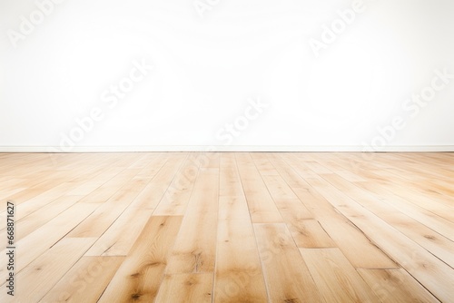 view of a wooden floor extending onto a seamless white backdrop