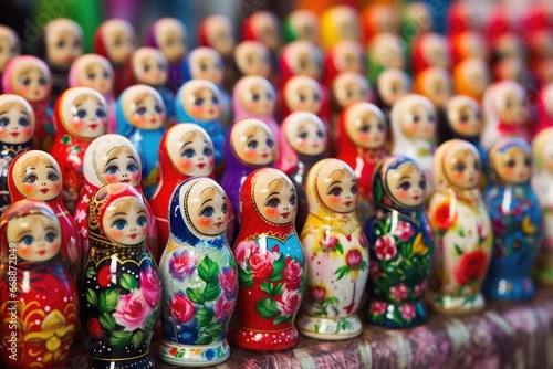 russian matryoshka dolls lined up from largest to smallest photo