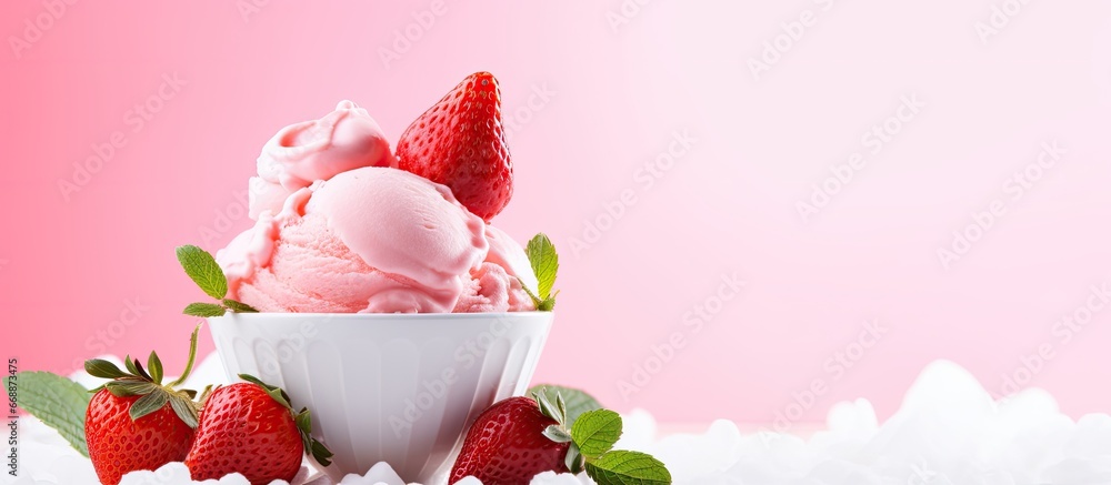 Bright background with strawberry ice cream