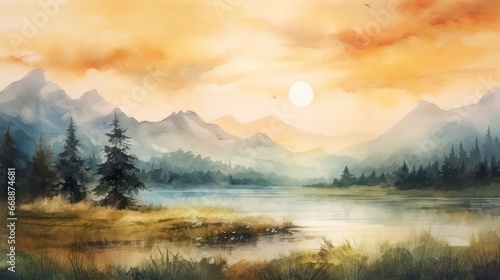 Beautiful watercolor painting of a scenic natural landscape © Matthew