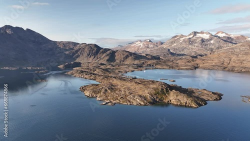 aerial view the arctic ocean and mountains in Greenland