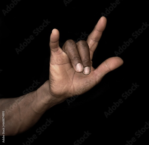 sign language with hand gestures speaking body language with people on black background stock image stock photo