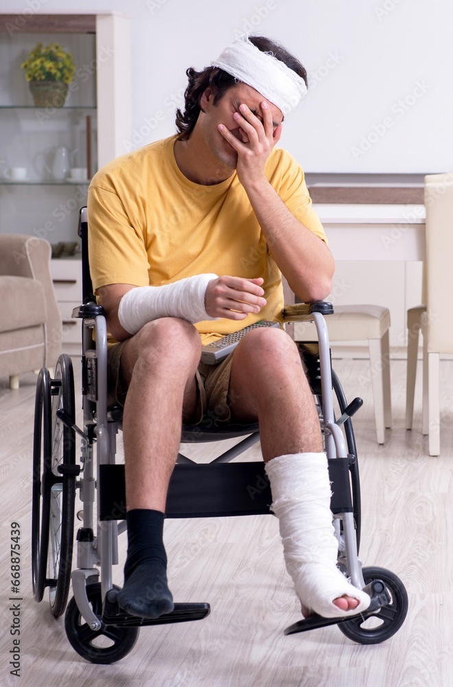 Young man after accident recovering at home Young man after accident recovering at home