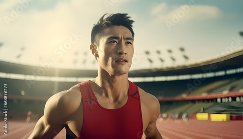 Portrait of a chinese olympic runner on the track