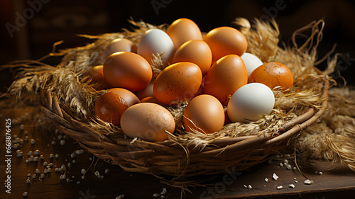 basket with chicken eggs