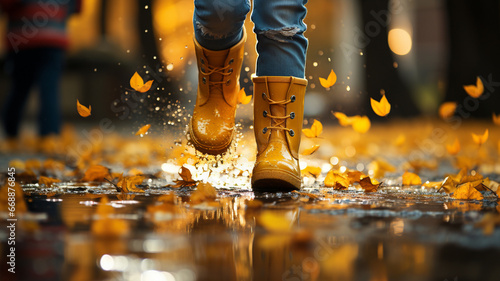 In yellow shoes he runs through the autumn leaves