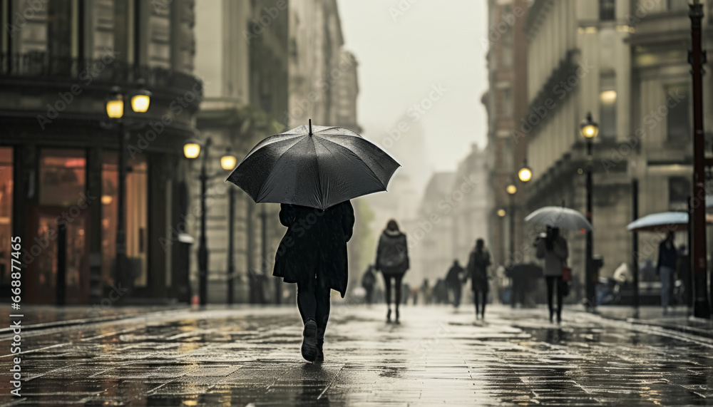 Obraz premium People walking in the rain with an umbrella. 3D render