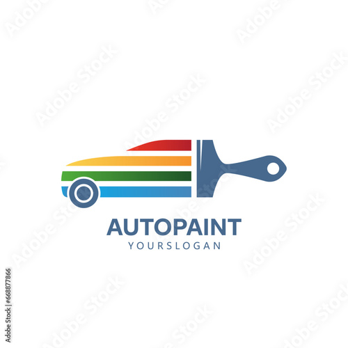 Creative mix of the car and the paintbrush Auto Paint Logo Design Symbol Template Flat Style Vector Illustration