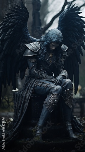 A gothic cemetery monument with archangel michael Ai generated art