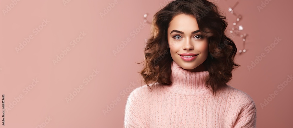 Woman in pink sweater during holiday season Woman in pink sweater during holiday season