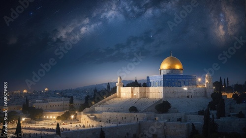 dome of the rock at night background photo