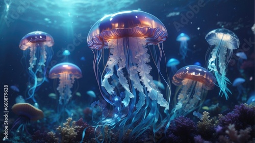 colorful magical jellyfish in the water photo © ahmudz