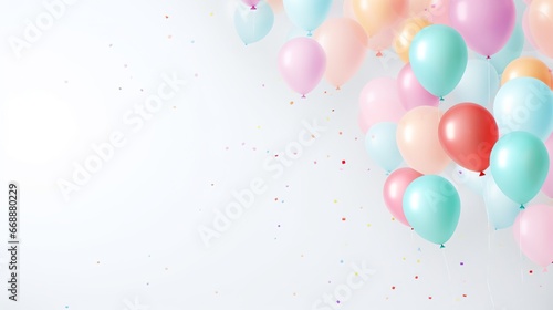 Celebration Background with Confetti and Pastel Color Balloons on the Minimalist Background for Copy Space 