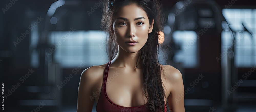 Asian woman getting ready for gym workout Fitness and athleticism Asian woman getting ready for gym workout Fitness and athleticism