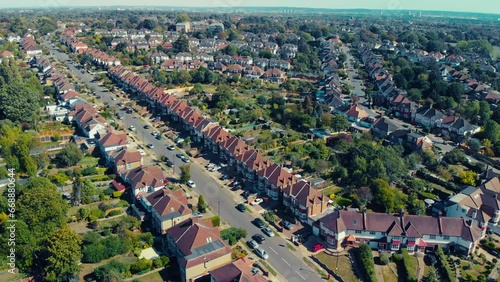 Aerial Shot Looking Down of London Properties suburb houses  photo
