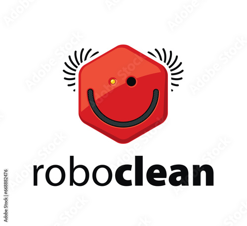 Cleaning service logotype template with smiling vacuum cleaner 