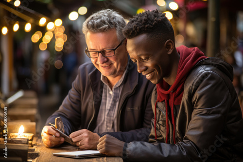 A mentor helping a young adult develop job skills and build a better future, emphasizing the role of mentorship in poverty reduction. Generative Ai. © Sebastian