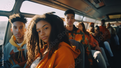a group of people on bus