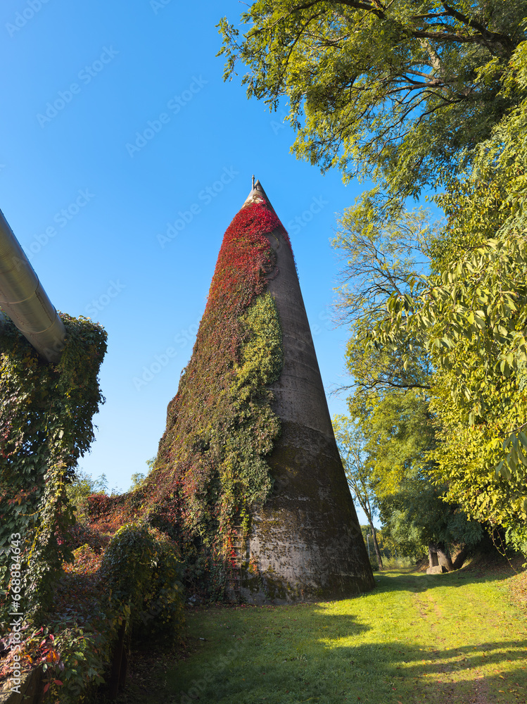 Spitzbunker (Winkelturm, Luftschutzturm, Hochbunker), an air raid shelter built in 1939 in Neunkirchen, Saarland, Germany