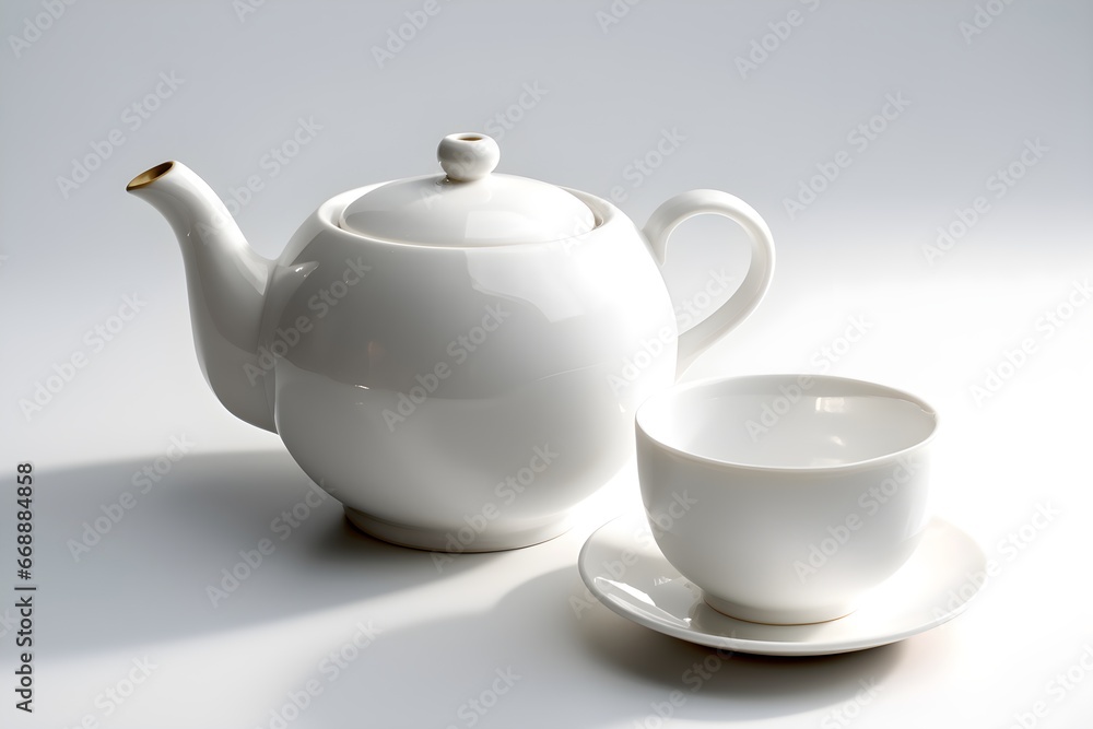 a white teapot and a cup a white teapot and a cup