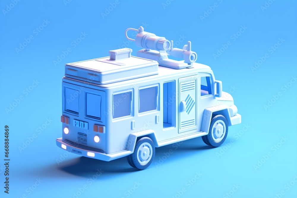 a white toy truck with lights on top