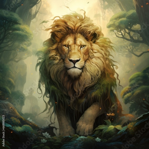 a lion in forest
