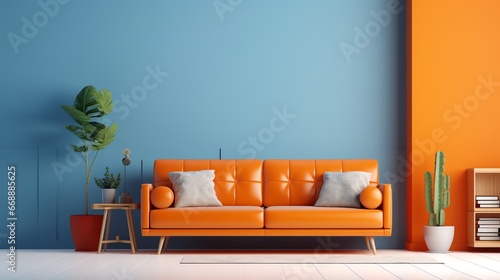 an orange couch in a room