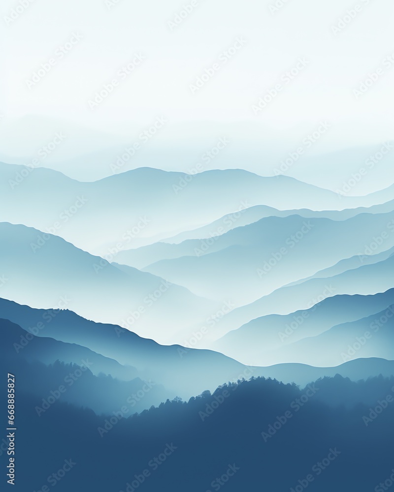 a blue mountains with fog