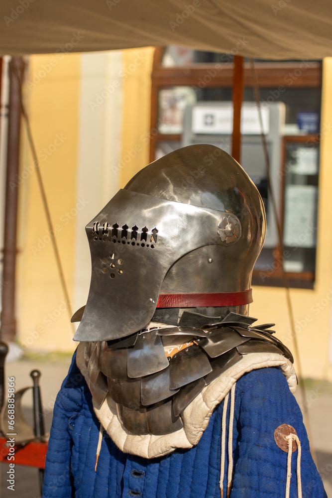 Fototapeta premium Iron Silver Full Face Medieval Helmet