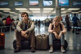 Passenger couple waiting for delayed flight