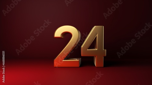 a gold number on a red background