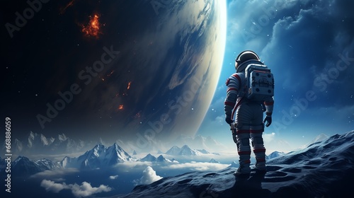 a astronaut standing on a mountain
